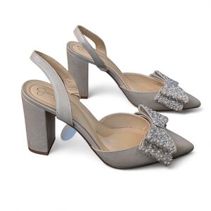 NEW Jessica Simpson Champagne Pearl-Bow Slingback Block Heels Size 9.5